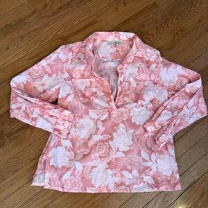 LL BEAN Floral 🌹 Linen top size medium like new